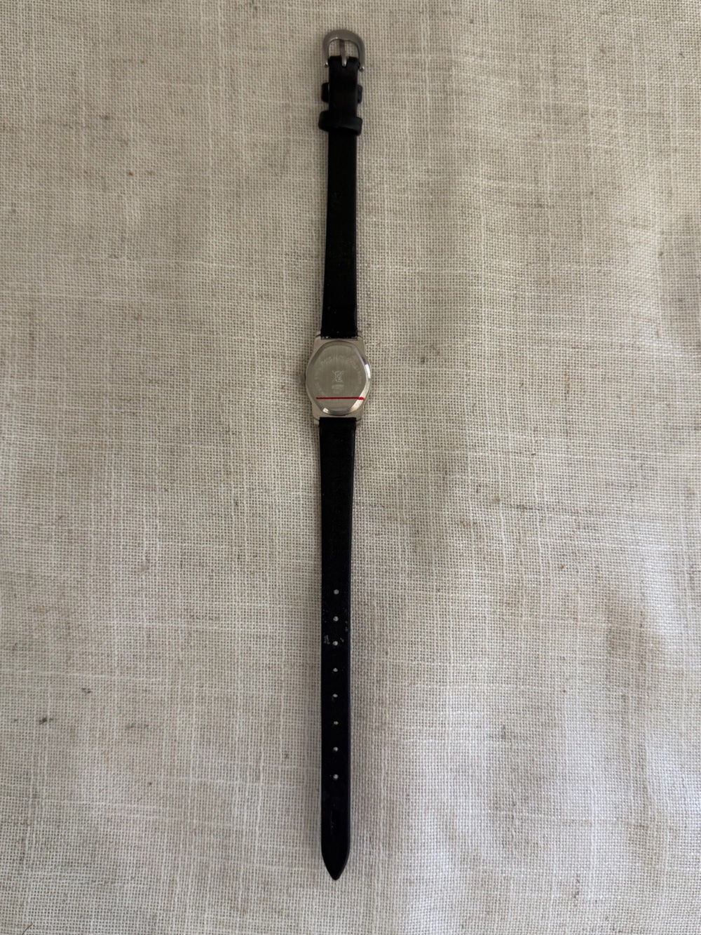 Diamond Accent Slim Black Leather Strap Watch with Silver Oval Face - Picture 5 of 6